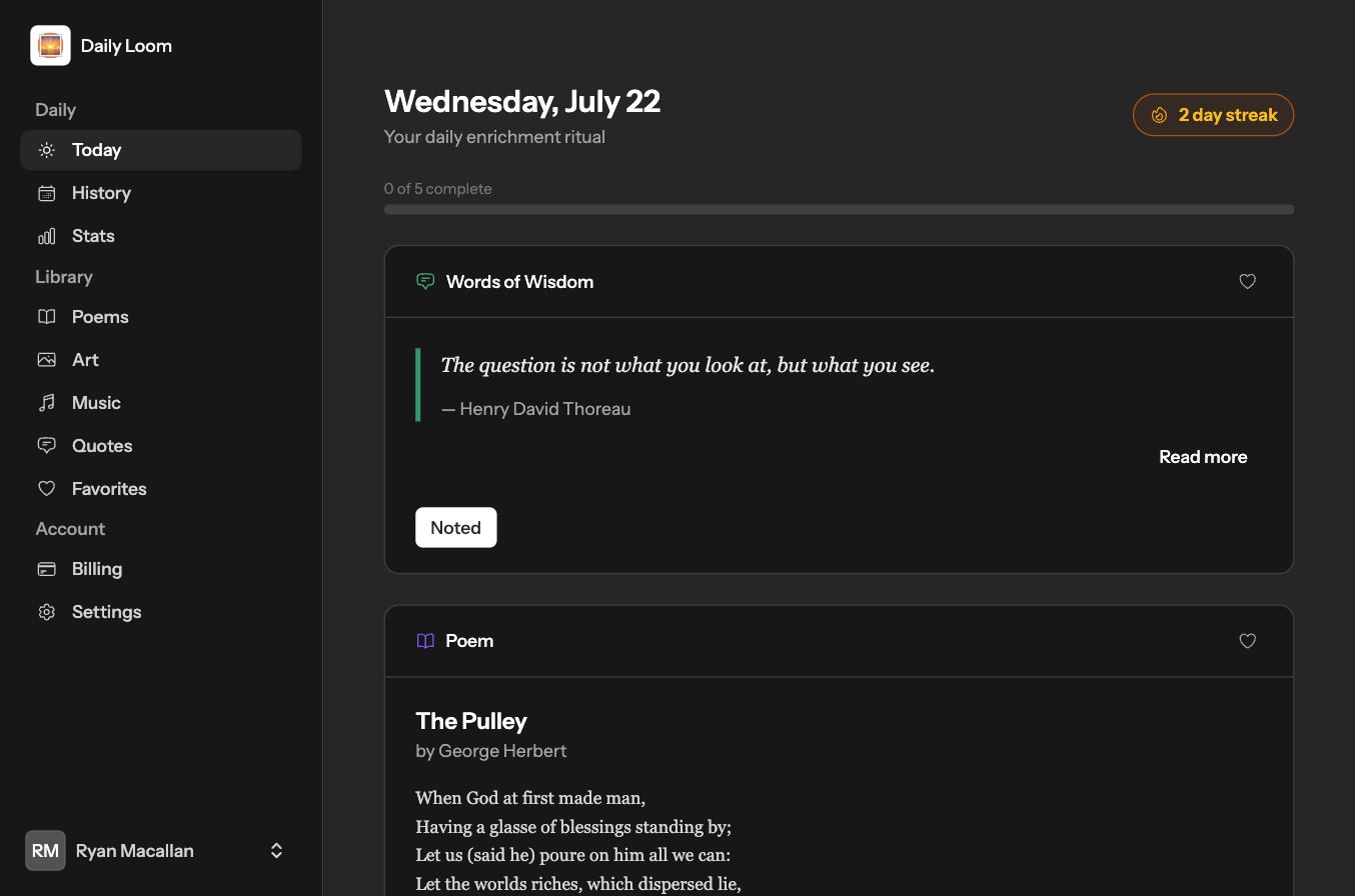 The Daily Loom dashboard