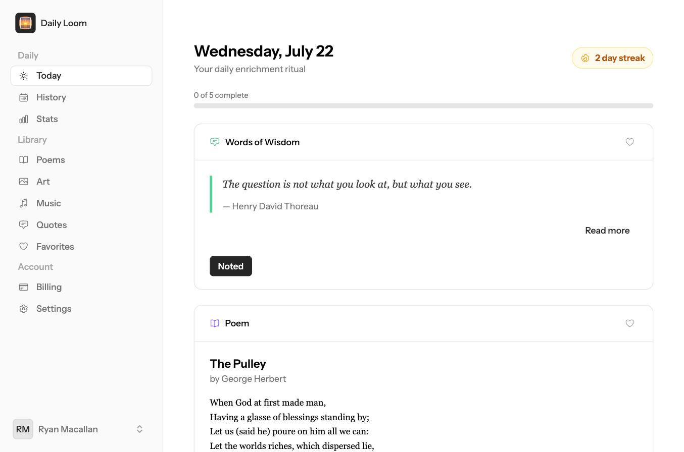 The Daily Loom dashboard